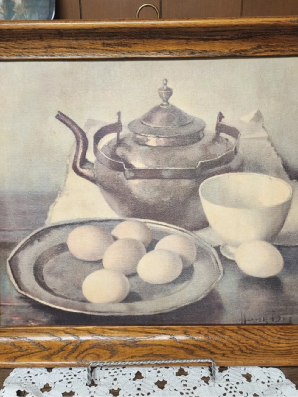 Cream & Gray Teapot and Eggs Art Print